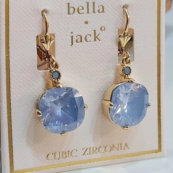 BELLA JACK Gold-Tone Sky-Blue Crackle Cubic Zirconia Dangle Drop Earrings NWT - Picture 2 of 3